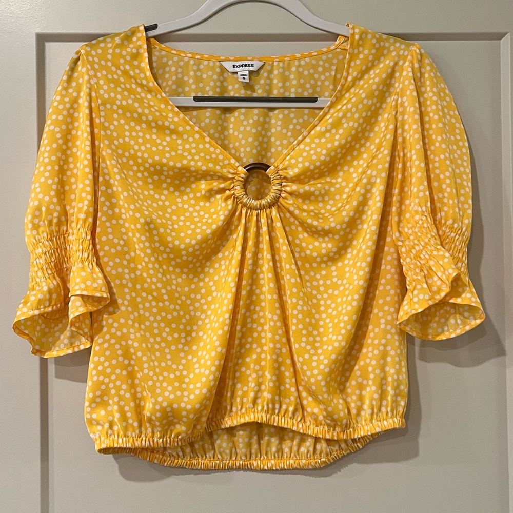 Yellow Polka Dot Crop Top Shirt from Express